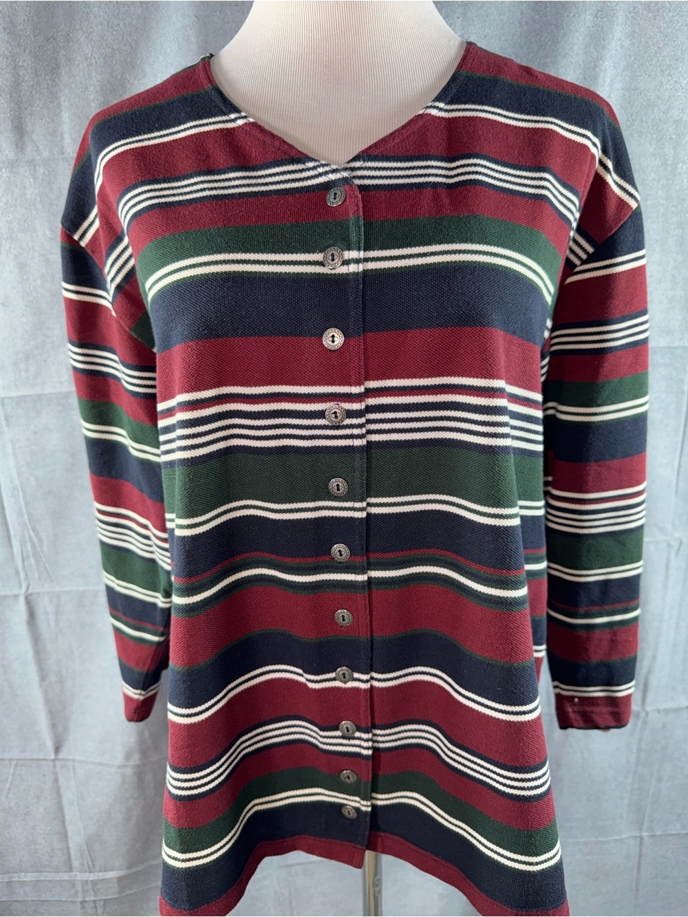 3158-Carolina Colours Striped Button-Front Cardigan Sweater